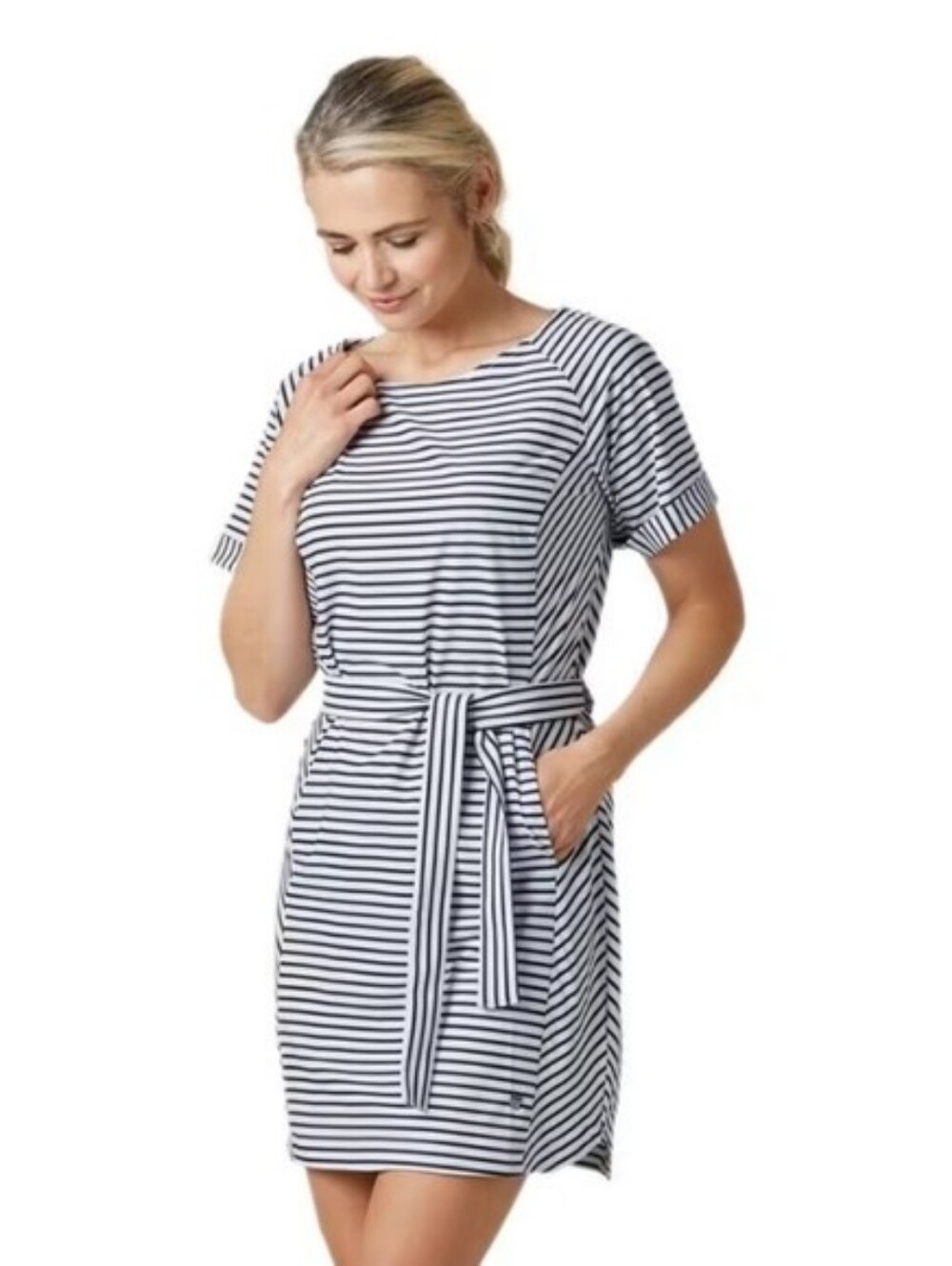 Helly Hansen Thalia Summer Shift Dress Navy White Nautical Stripes Size Small